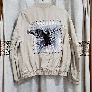 H & M tan embroidered bomber jacket size 4